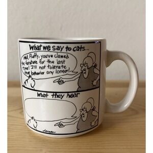 The Far Side Gary Larson Vintage 80s Cartoon Coffee Mug What We Say To Cats Lady
